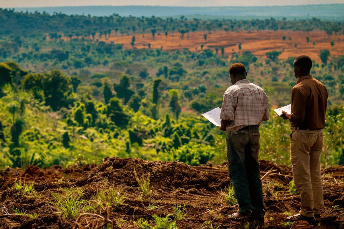 The Lifecycle of a Carbon Unit, From Project to Marketplace_Two men inspecting a reforestation project_visual 3