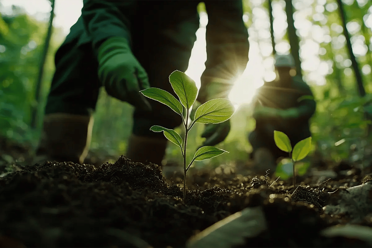 What Makes a High-Quality Carbon Unit, The Key Criteria You Need to Know_Close up of a forest worker checking the condition of newly planted tree seedlings_visual 1